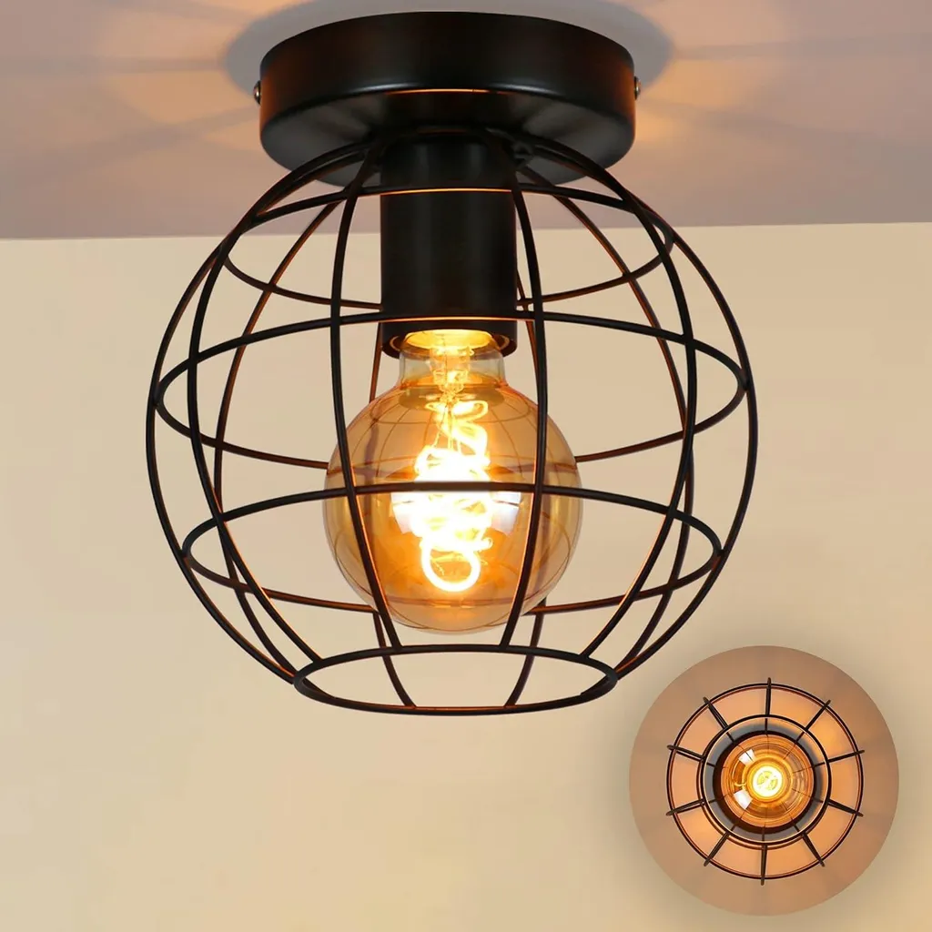 Lampada Retrò ZMH Metallo Nero: Plafoniera Industriale Design E27
