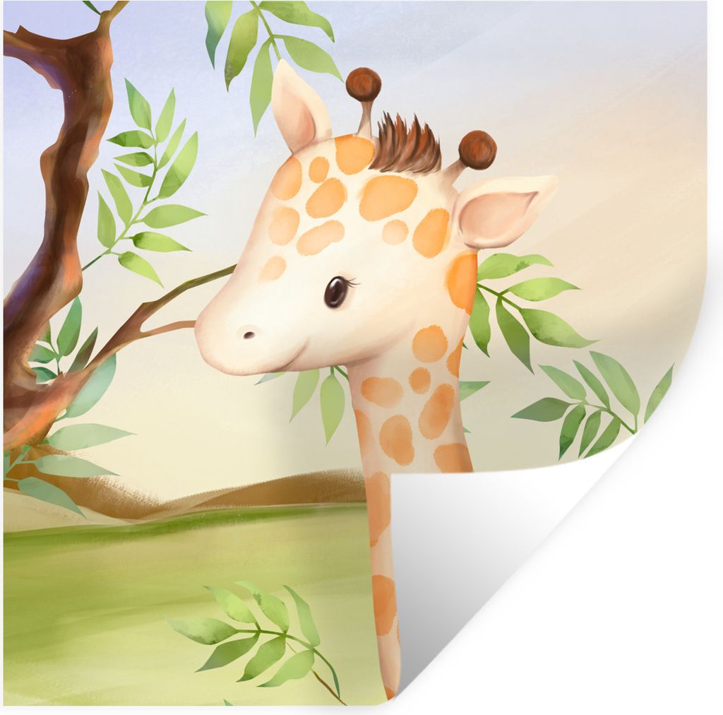 MuchoWow Wandtattoo Wandsticker Wandaufkleber Dschungel - Giraffe - Blätter 80x80 cm Selbstklebend und Repositionierbar - Wierderverwendbar - Se...