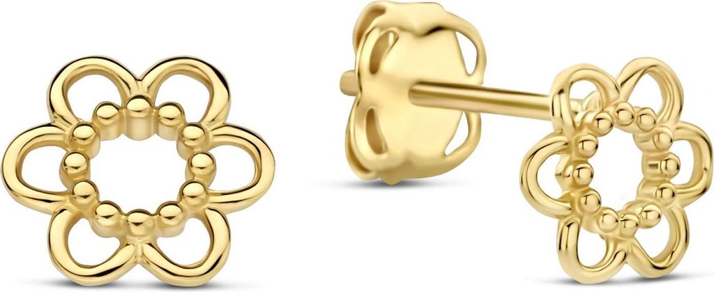New Bling - 9NBG-0859 - 14K geelgouden Oorknoppen – Open Bloem – Dames Oorbellen