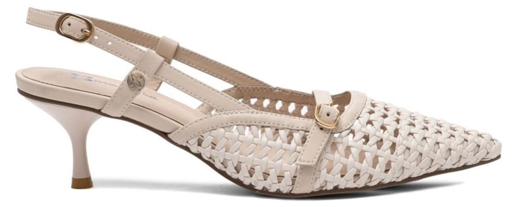 Pumps K744622001 aus geflochtenem Naturleder, Creme-Beige, Slingback, 6 cm Absatz
