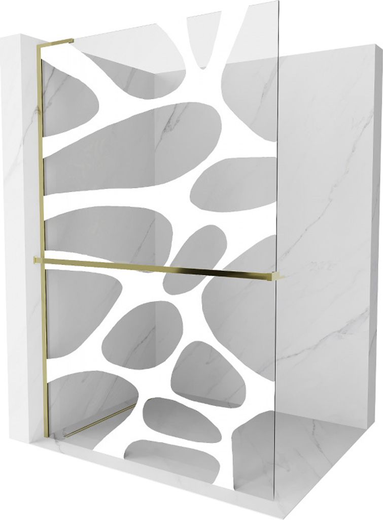 Mexen Kioto+ L Duschwand mit Ablage Walk-in 110 x 200 cm, weißes Muster, gold - 800-110-123-50-97