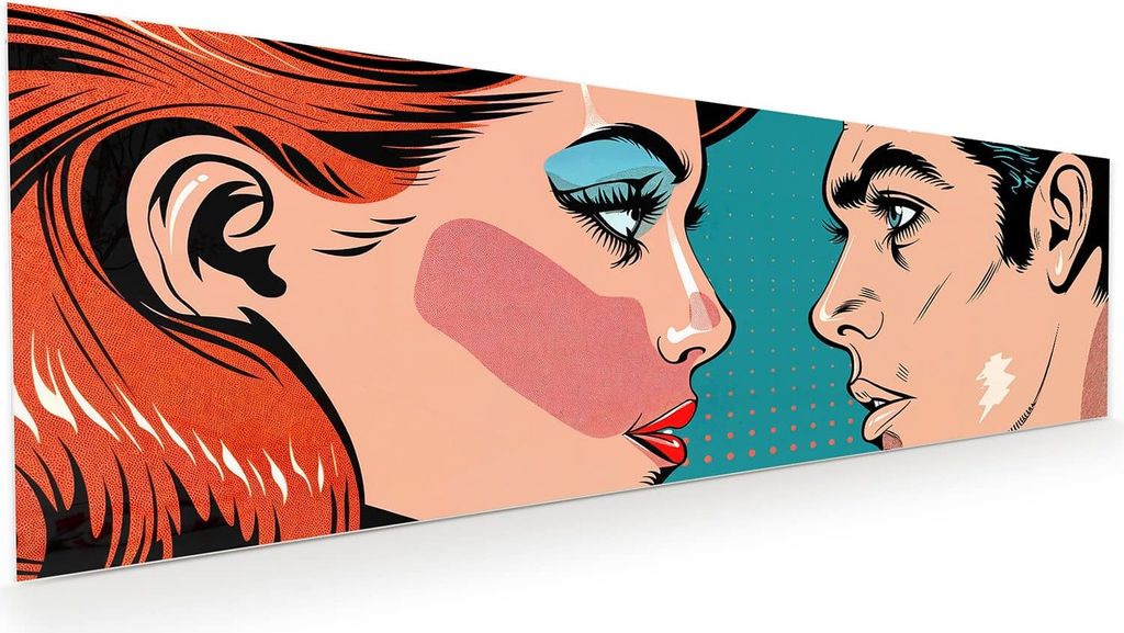 Glasbild 120x40cm in XXL für Wohnzimmer, Schlafzimmer Motiv Pop Art Paar
