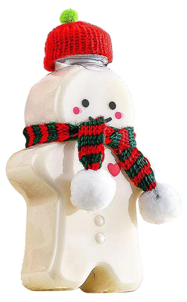 Lebkuchenmann-Trinkflaschen mit Deckel, 400 ml, wiederverwendbarer Weihnachtsbehälter für Milch, Saft, Tee, Kaffee, DIY-Weihnachtsgeschenke