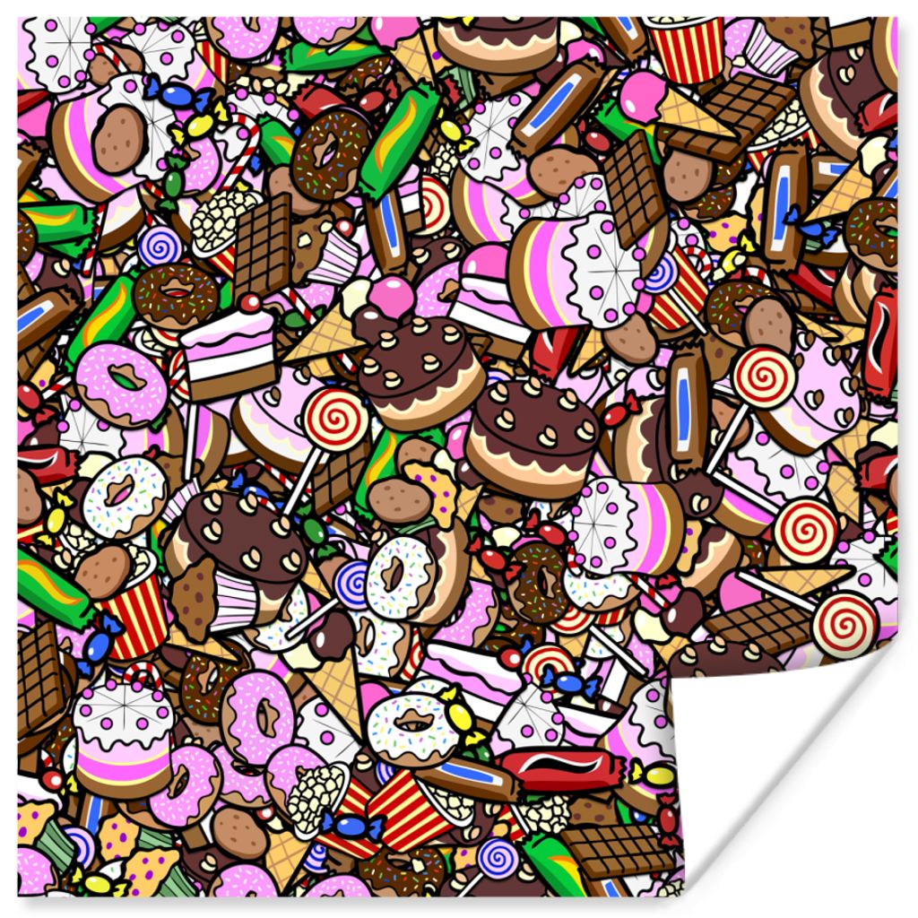 MuchoWow Poster Süßigkeiten - Design - Schokolade - Kuchen - Lutscher - Kinder 30x30 cm - Wandposter - Printing