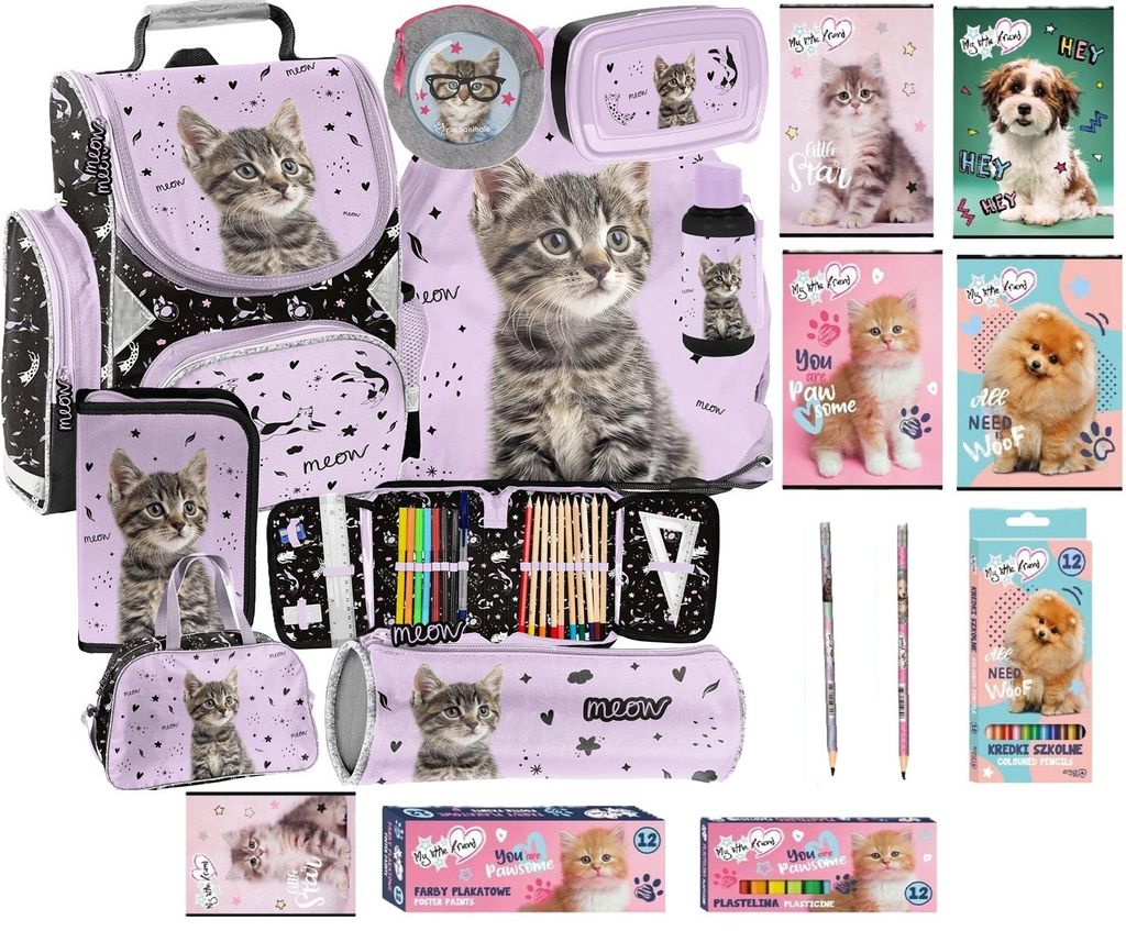 Katze Schulranzen Ergonomisch 18-teilig schulrazen set Produktbild 