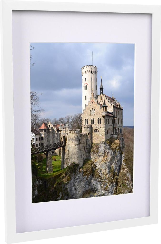 Nicola Spring Bilderrahmen mit A4-Passepartout – A3 (12" x 17") - Weiß/Weiß