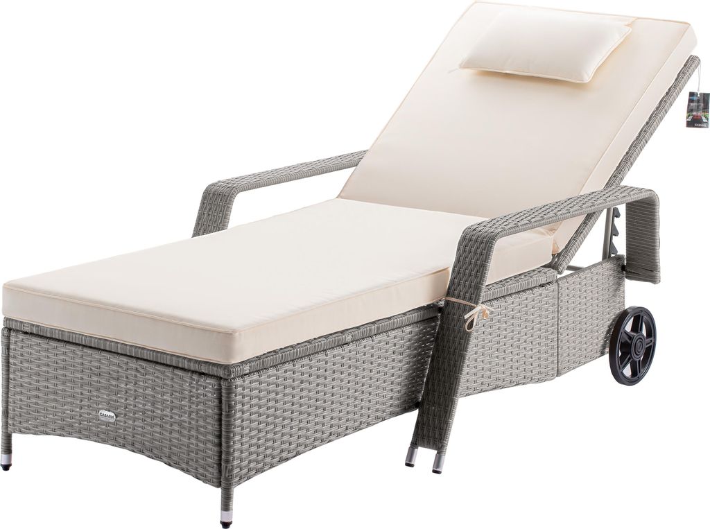 Casaria® Chaise longue en polyrotin Beige coussin 7cm 2 Image du produit 