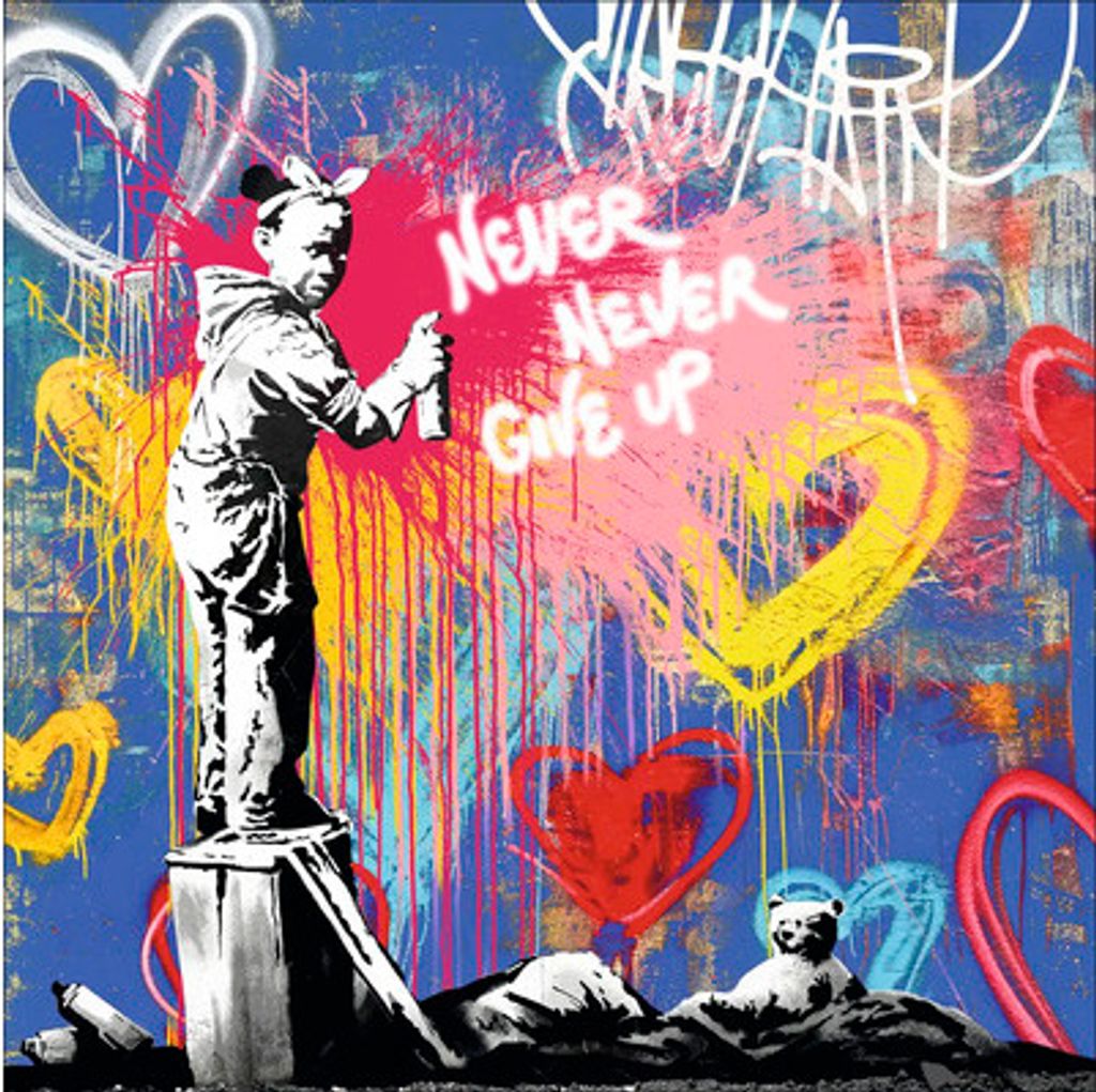 Leinwandbild Graffiti Never Give Up 27x27 cm