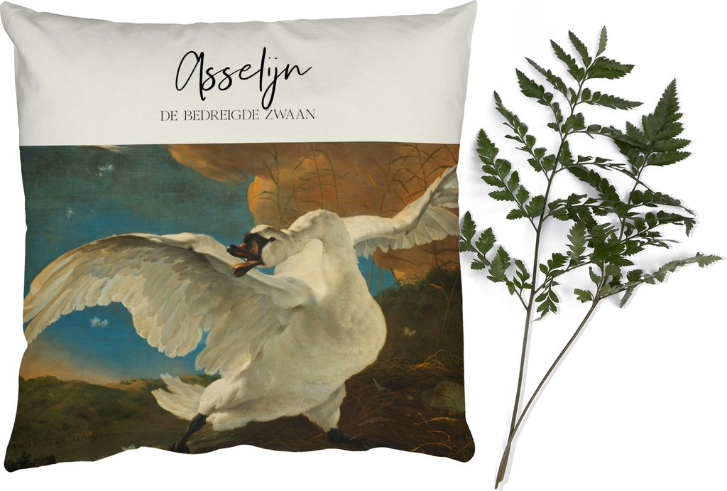 MuchoWow Zierkissen Sofakissen Wohnzimmer Dekokissen 40x40 cm Gemälde - Der gefährdete Schwan - Jan Asselijn - Foto Kissen - Schlafzimmer Dekor...