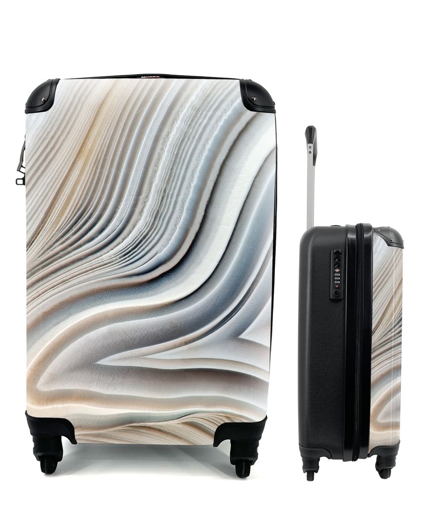 MuchoWow Koffer Handgepäck Trolley Rollkoffer Kleine Reisekoffer mit 4 Rollen - Marmoroptik - Stein - Linien - Luxus - Marmor - Cabin Size < 55x...