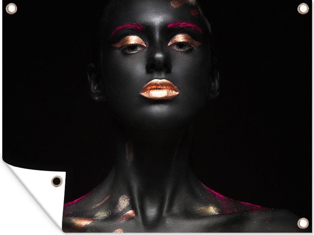 MuchoWow 80x60 cm Outdoor-Poster Gartendeko Sichtschutz Garten Poster für den Garten Frau - Rosa - Kupfer - Schwarz