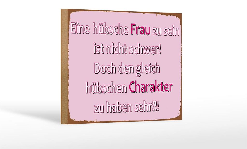 Holzschild hübsche Frau hübschen Charakter, 18x12 cm, Produktbild 