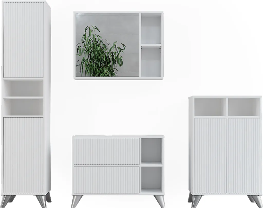 Rangement salle de bain optimisé Vicco Leano Blanc Kit 4 gain place