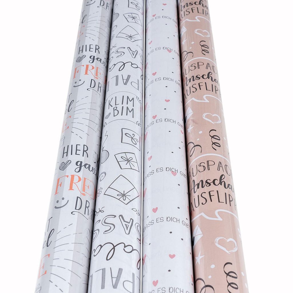 4 Rollen Geschenkpapier Set 70x200cm Geburtstag Weiß Braun Produktbild 