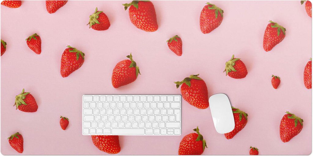 Erdbeeren Auf Pastellfarbenem Hintergrund – Schreibtischunterlage – Rutschfeste Tischunterlage – Schreibtischmatte für Büro & Zuhause – S...