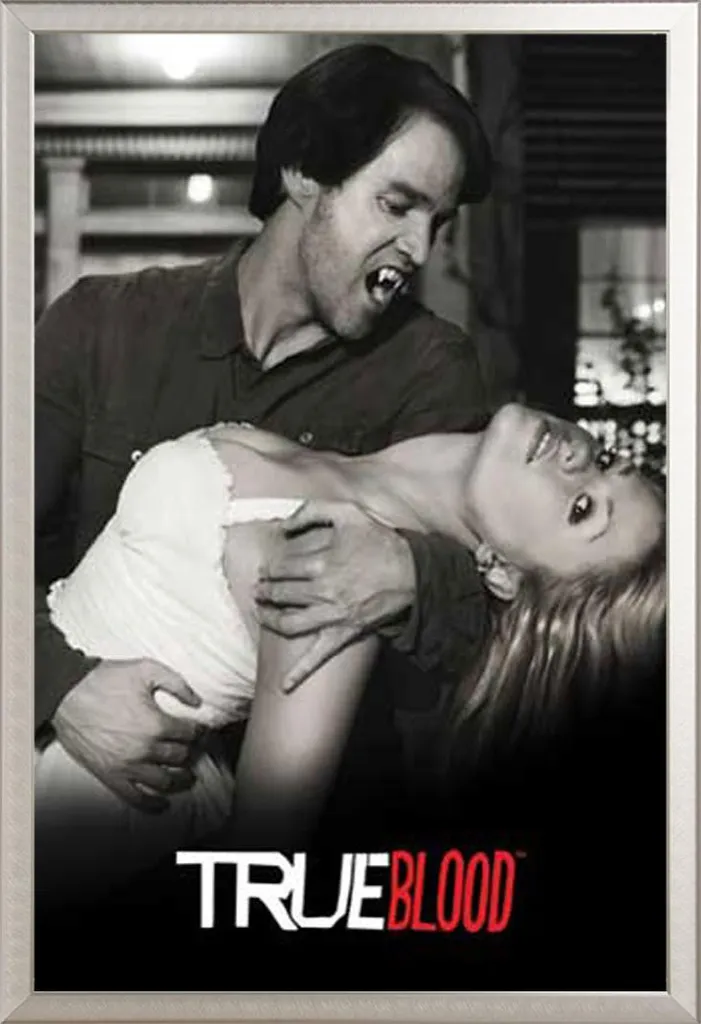 Poster True Blood Noir et Blanc avec Cadre Shinsuke Maxi Alu Argenté