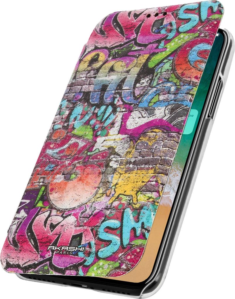 Flip-Schutzhülle mit Kartenfach für Apple iPhone X – Akashi – Graffiti