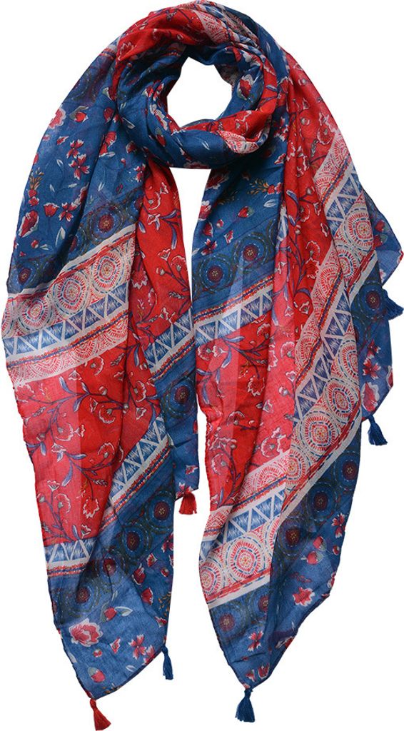 Clayre & Eef Gemusterter Damenschal 90x180 cm Blau Rot Synthetisch