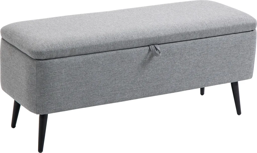 HOMCOM Banc de rangement coffre en tissu gris et pieds acier 101 cm