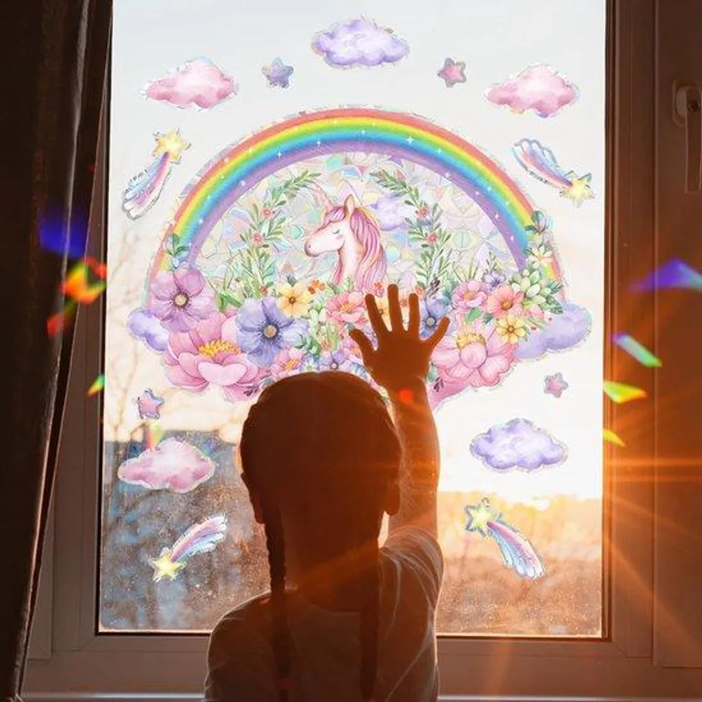 Sticker Fenêtre sans Colle Licorne 54x40cm - Déco Vitre Propre et Facile