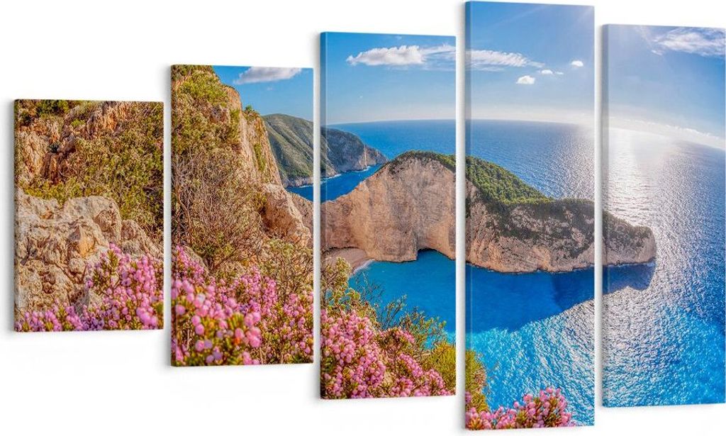 Bild auf Leinwand - Leinwandbild - Meer Sommer Blume - 100x60cm - Wand Bild - Wanddeko - Wandbilder - Leinwanddruck - Bilder - Kunstdruck - Wanddek...