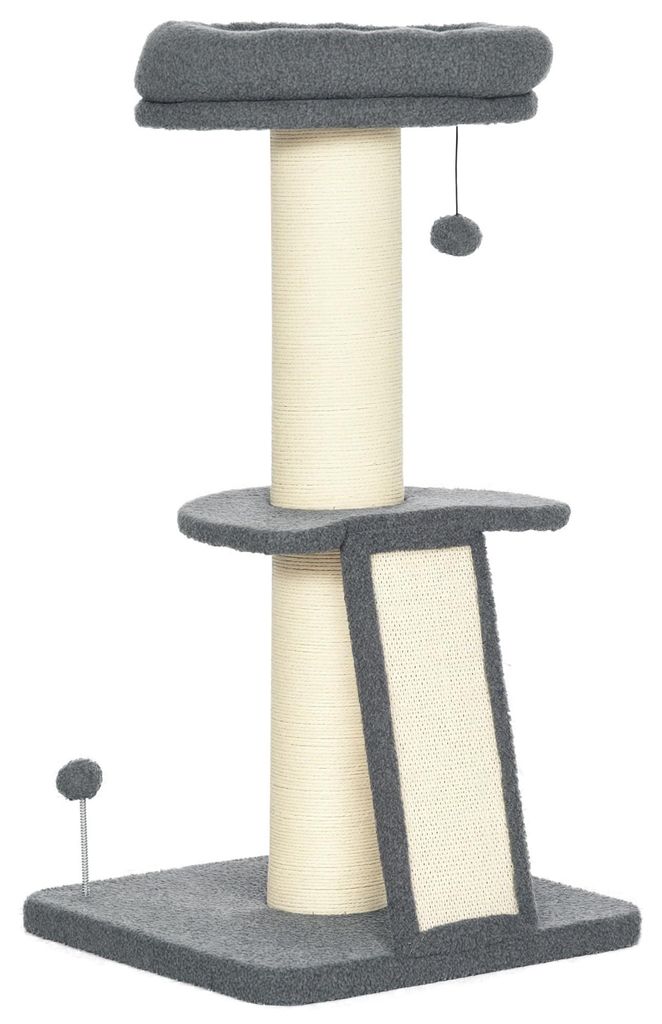 Arbre à chat PawHut 92 cm avec planche à griffer, gris Image du produit 