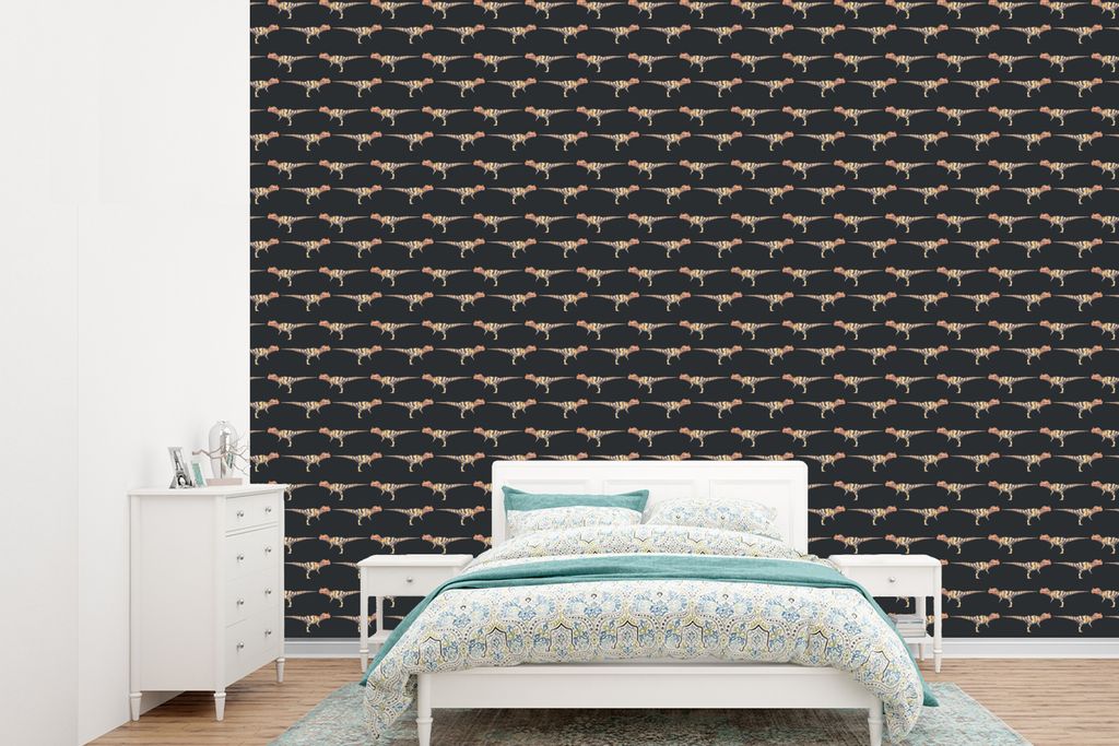 MuchoWow Fototapete für Wohnzimmer oder Schlafzimmer Wandtapete Vinyl Motivtapete Jungen - Muster - Dinosaurier - 415x300 cm - Küche
