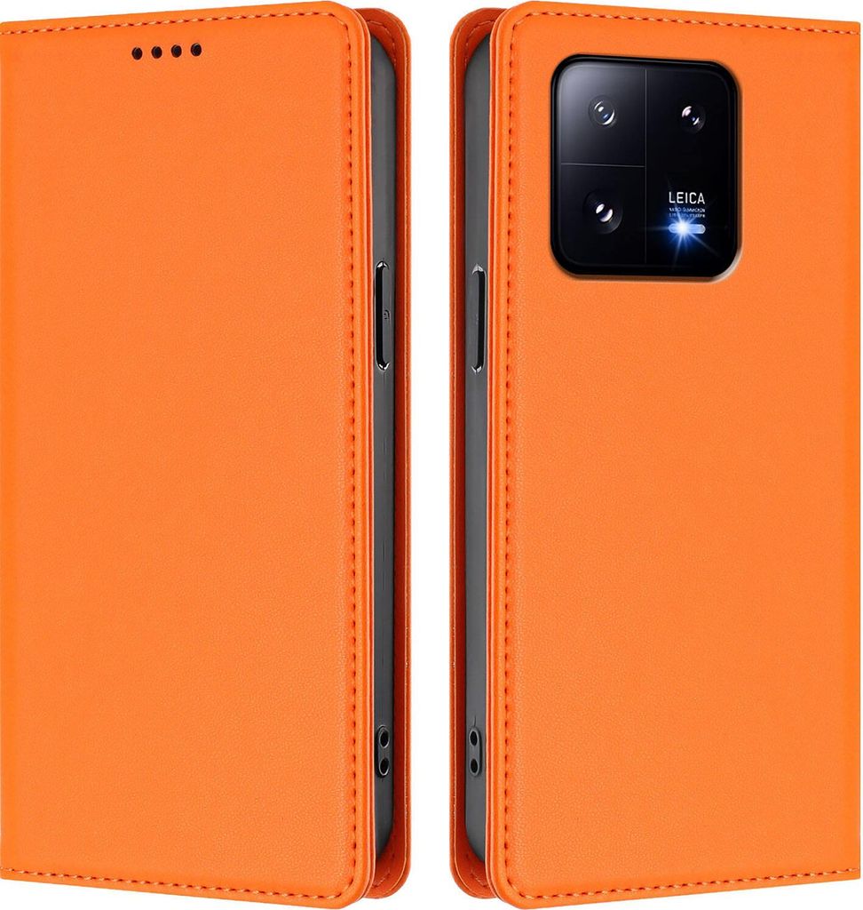 Handyhülle für Xiaomi 13 Pro, Kunstleder Klapphülle Stoßfeste Magnetische Hülle mit Ständer Orange
