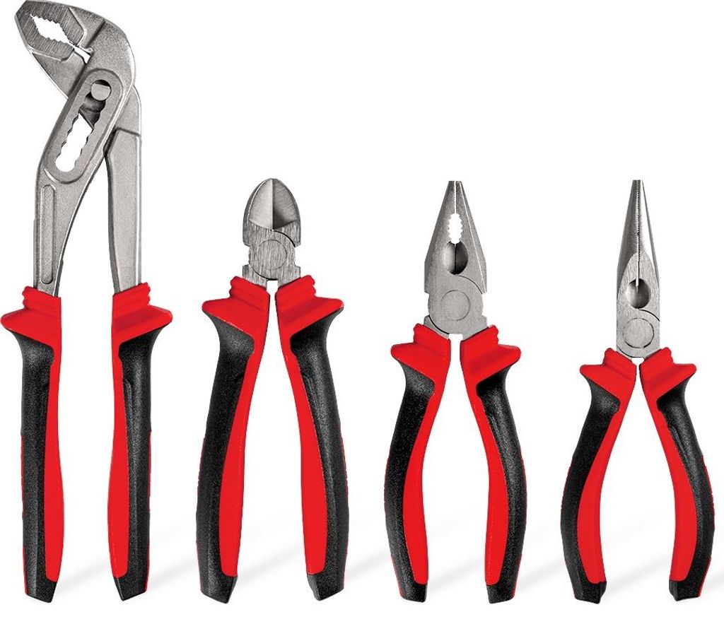 WALTER Zangen-Set 4 tlg.,1x Wasserpumpenzange 250mm, 1x Spitzzange 160mm, 1x Kombizange 160 mm, 1x Seitenschneider 160 mm, viele Anwendungszwecke, ...
