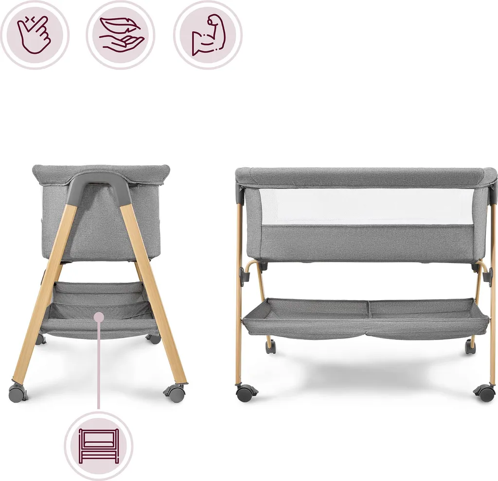 Lit d'appoint bébé 0-6 mois Moby-System MILI gris pliable avec roulettes
