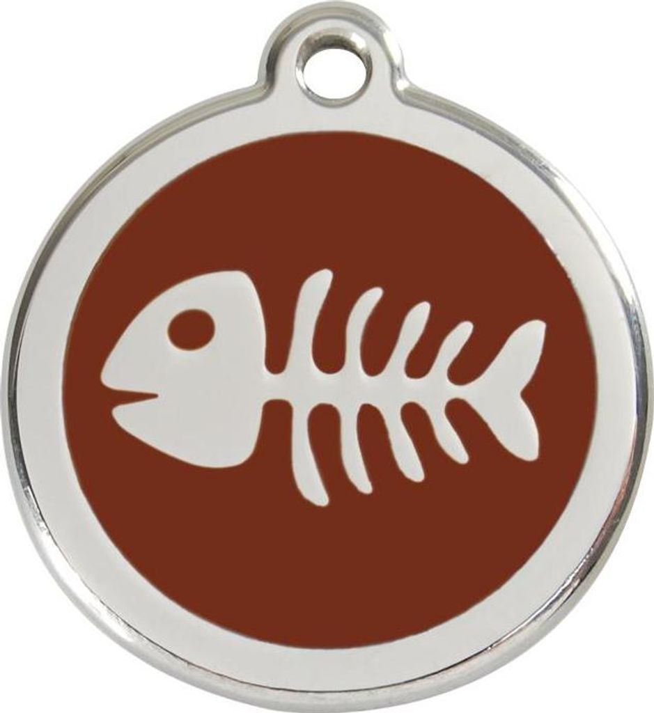 Fisch Skelett Braun Edelstahl Hundemarke klein/klein Ø. 2 cm - Reddingo