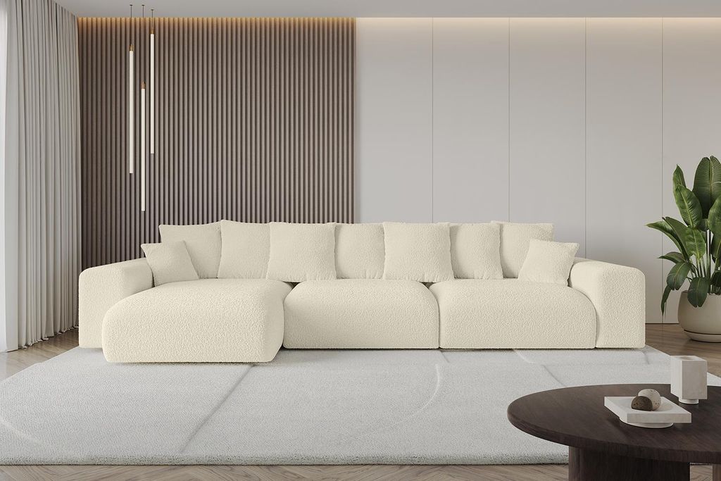 Ecksofa mit Schlaffunktion und Bettkasten ESKAR-L2 - 364x176x72 cm Beige - Corner Sofa Bett Eckcouch Couch L-Form Schlafcouch Ausziehbar Wohnlandsc...