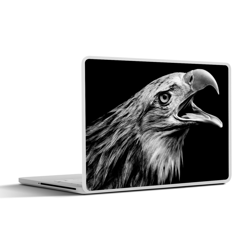 MuchoWow Laptop Aufkleber Sticker Cover Adler - Porträt - Raubvögel - Schwarz - Weiß - Vogel 25x18 cm - Laptop-Deko