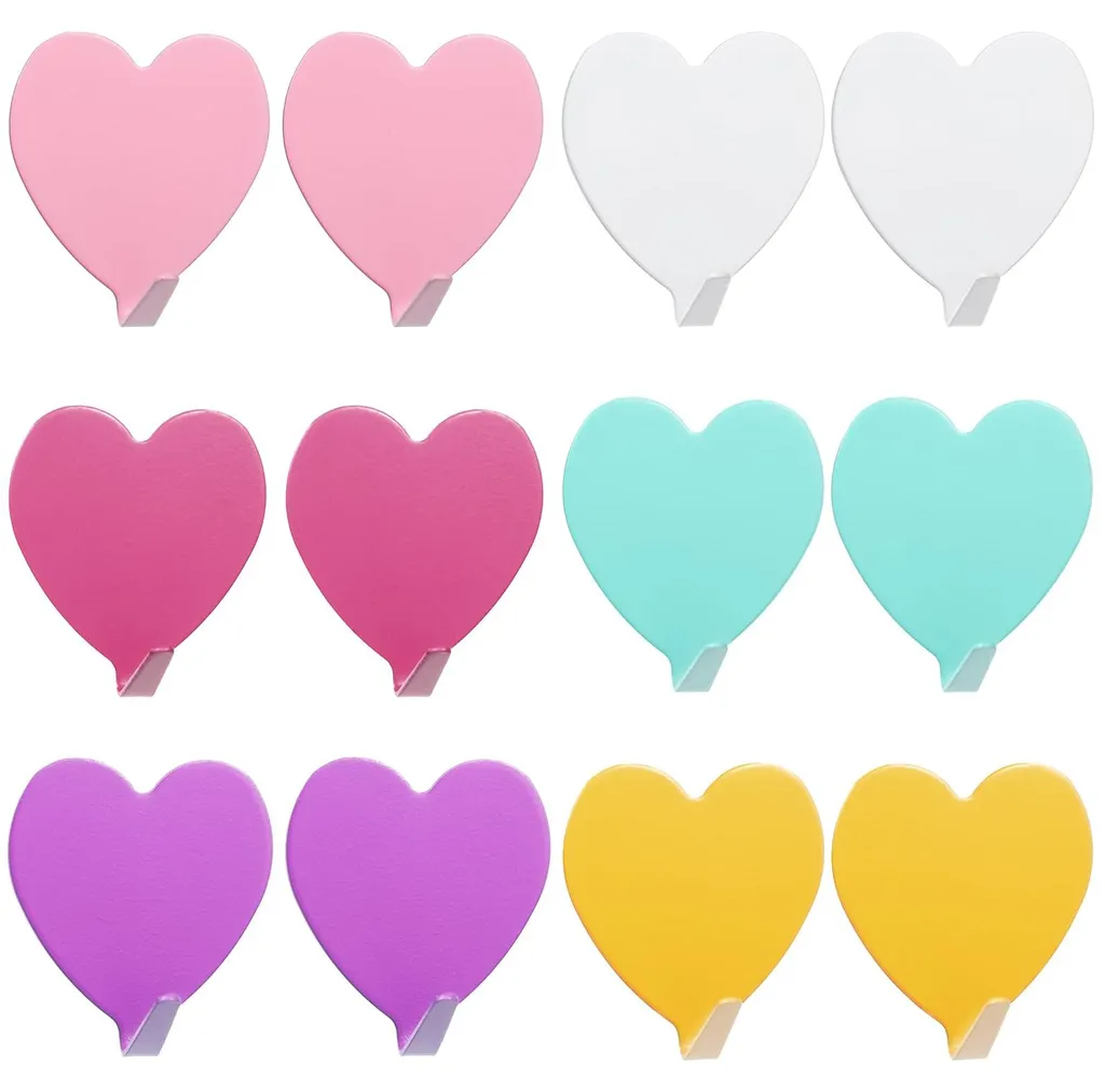 Fixation murale sans perçage lot de 12 patères cœur pour salle de bain