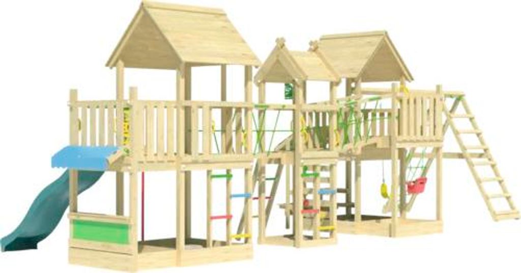 Doppelschaukel Spielhaus mit Stelzen Jungle Gym 954 x 342 cm Holz dunkelgrün