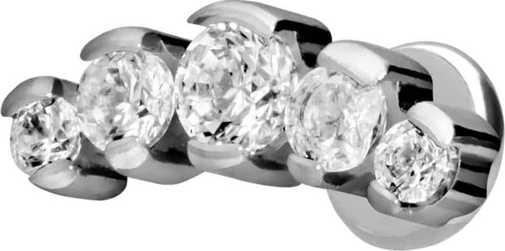Ohrpiercing, Nasenpiercing Titan Labret mit Push Fit 5 EINGEFASSTE KRISTALLE Silber Stablänge: 7mm | Stabstärke: 1mm