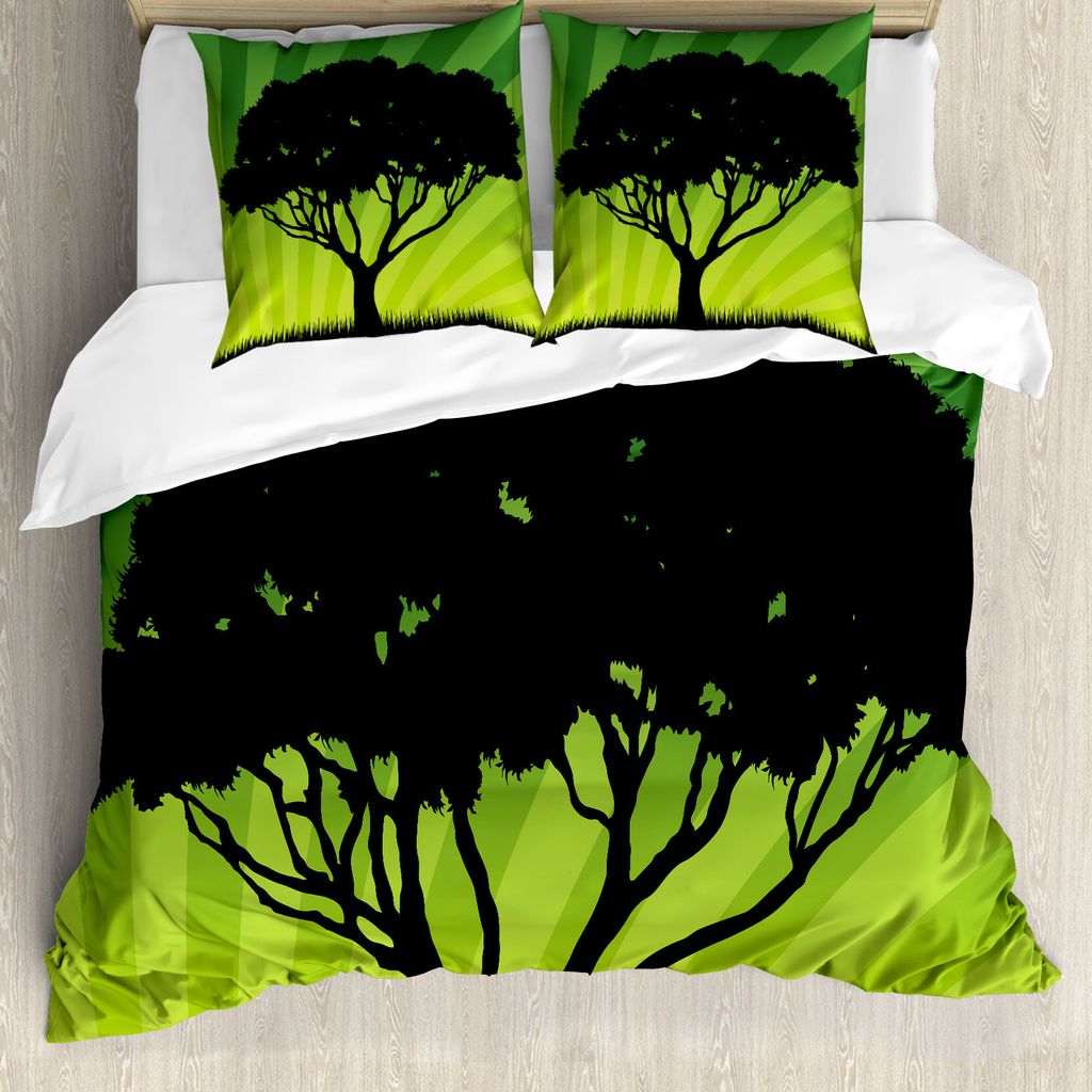 ABAKUHAUS Silhouette Bettbezug Set für Einzelbetten, Funky Sonnenuntergang-Natur-Kunst, Milbensicher Allergiker geeignet mit Kissenbezug, 200 cm x...