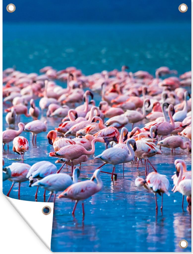 MuchoWow 30x40 cm Outdoor-Poster Gartendeko Sichtschutz Garten Poster für den Garten Flamingo - Wasser - Tropisch - Rosa