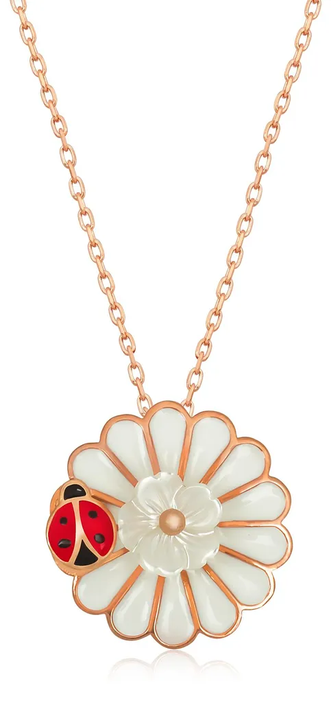 Collier fleur coccinelle argent 925 et or rose bijou raffiné ajustable