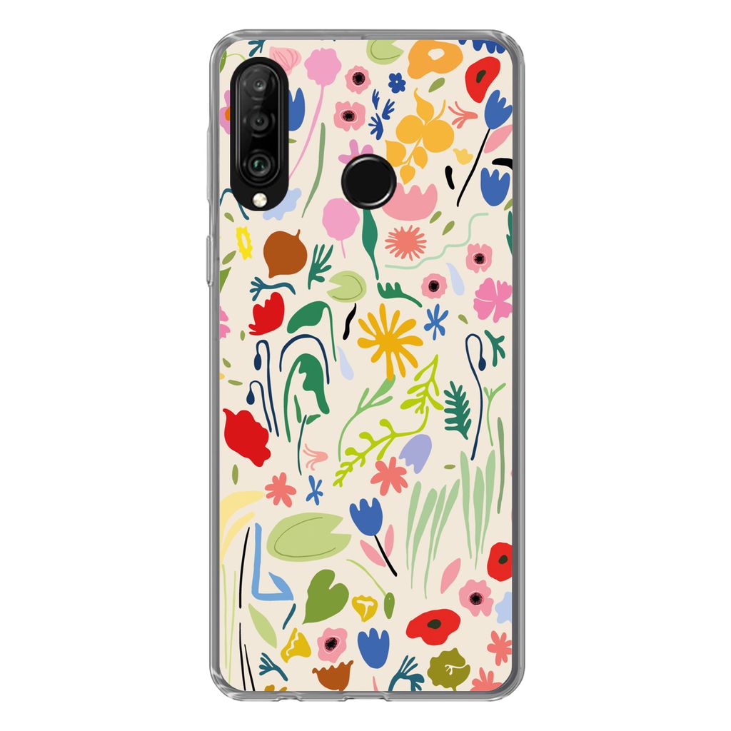 MuchoWow Handyhülle Schutzhülle Hülle für Huawei P30 Lite Blumen - Muster - Pflanzen Silikon Softcase Handy Hülle - Handyhülle