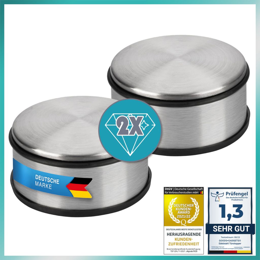 Premium 2er Set schwere Edelstahl Türstopper für den Boden Produktbild 