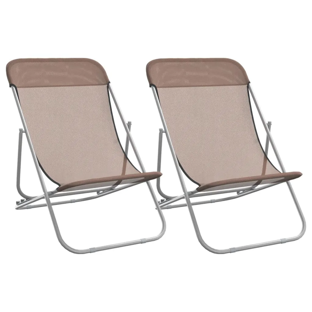 Sedie da Spiaggia Pieghevoli Set 2 pz Textilene Marrone e Acciaio