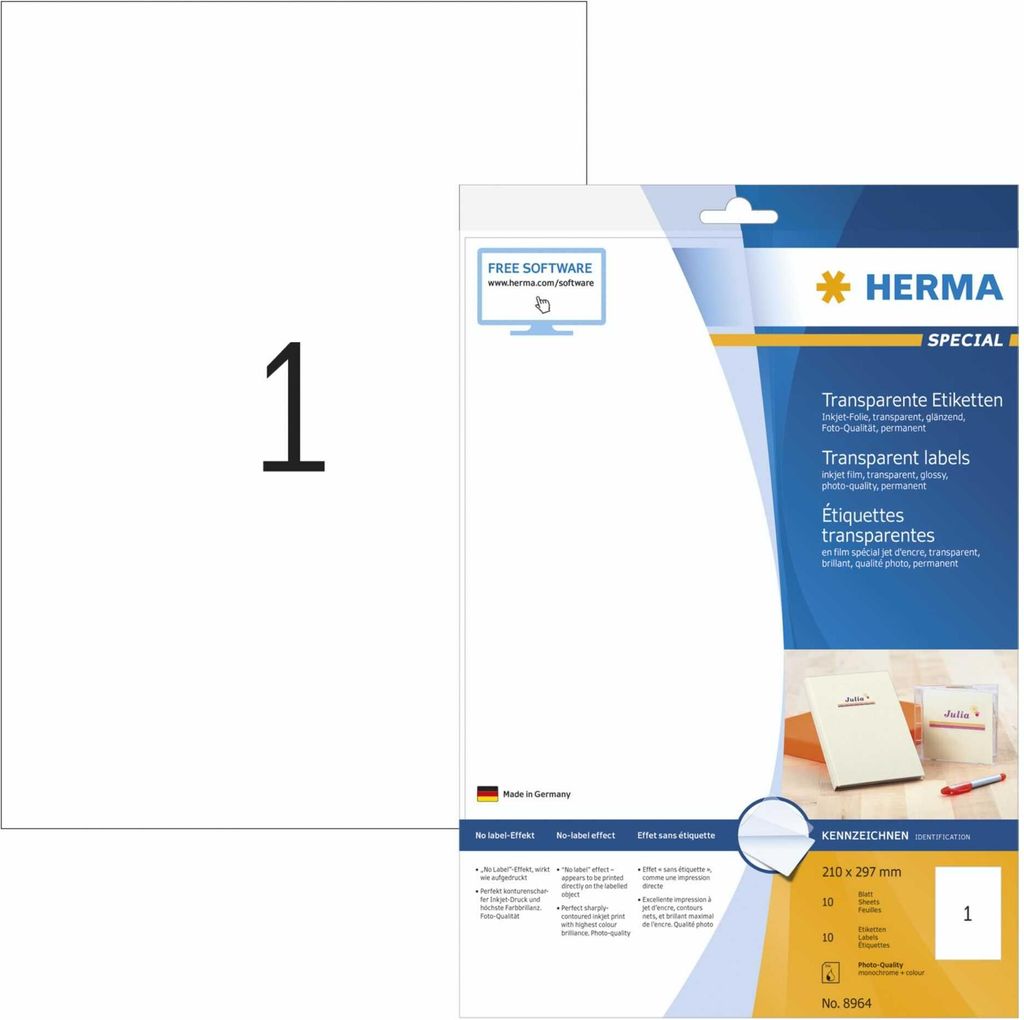 Inkjet Folien-Etiketten A4 transparent 210x297 mm Folie glänzend 10 St.