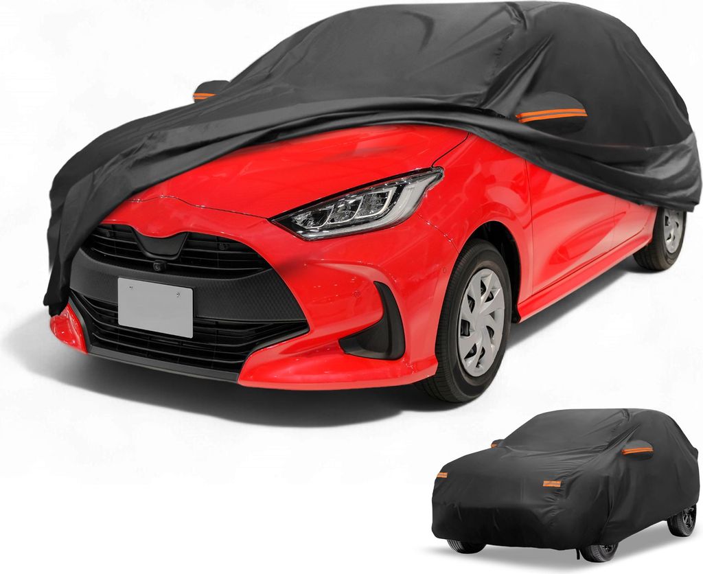 Autoabdeckung Wasserdicht Alle Wetter Sonnenregen Schutz Vollabdeckung fš¹r Toyota Yaris Aluminiumfolie Schwarz mit Reflektierenden Streifen