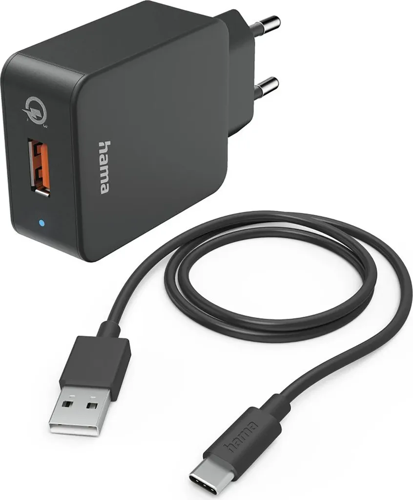 Hama Set di Ricarica USB-C QC 18W Nero | Alimentatore + Cavo Rapido