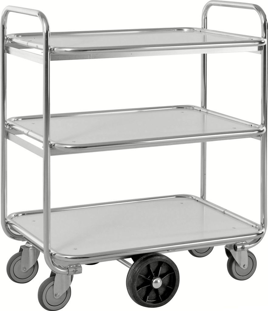 Kongamek Kommissionierwagen verzinkt mit 3 laminierten Böden 850x630mm und offenen Seitenwänden