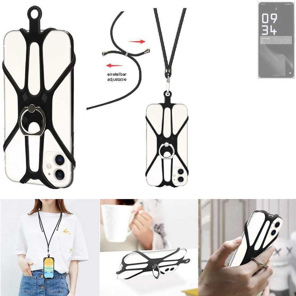 K-S-Trade 3in1 Handykette Handyband Handykordel Halsband Smartphone-Ring Handy-Ring kompatibel mit Leica Leitz Phone 2 Fingerhalterung Handyring