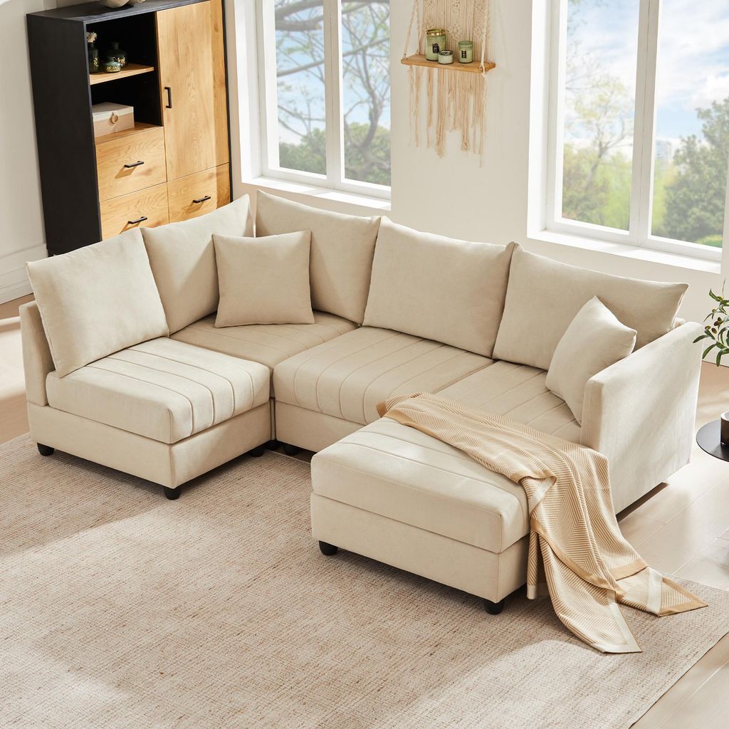 Modernes Ecksofa, Modulares 5-Sitzer Sofa, , mit umwandelbarem Fußhocker, L-förmiges Sofa, U-förmiges Sofa, geeignet für Wohnzimmer, Wohnung us...