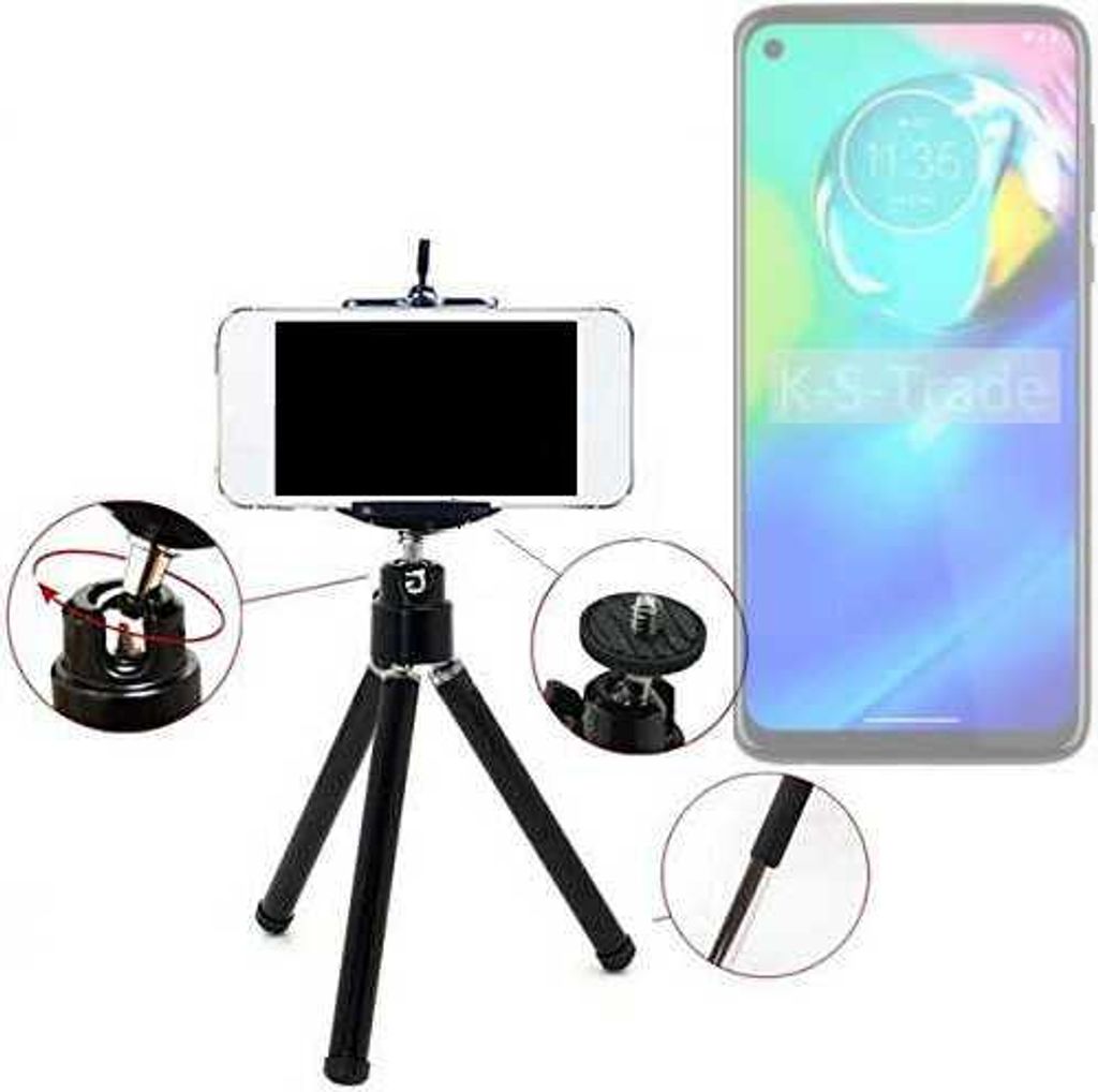 K-S-Trade Smartphone Stativ Dreibein kompatibel mit Motorola Moto G Power 5G Tripod aus Aluminium Klemmstativ Stativ Adapter für Mobiltelefone