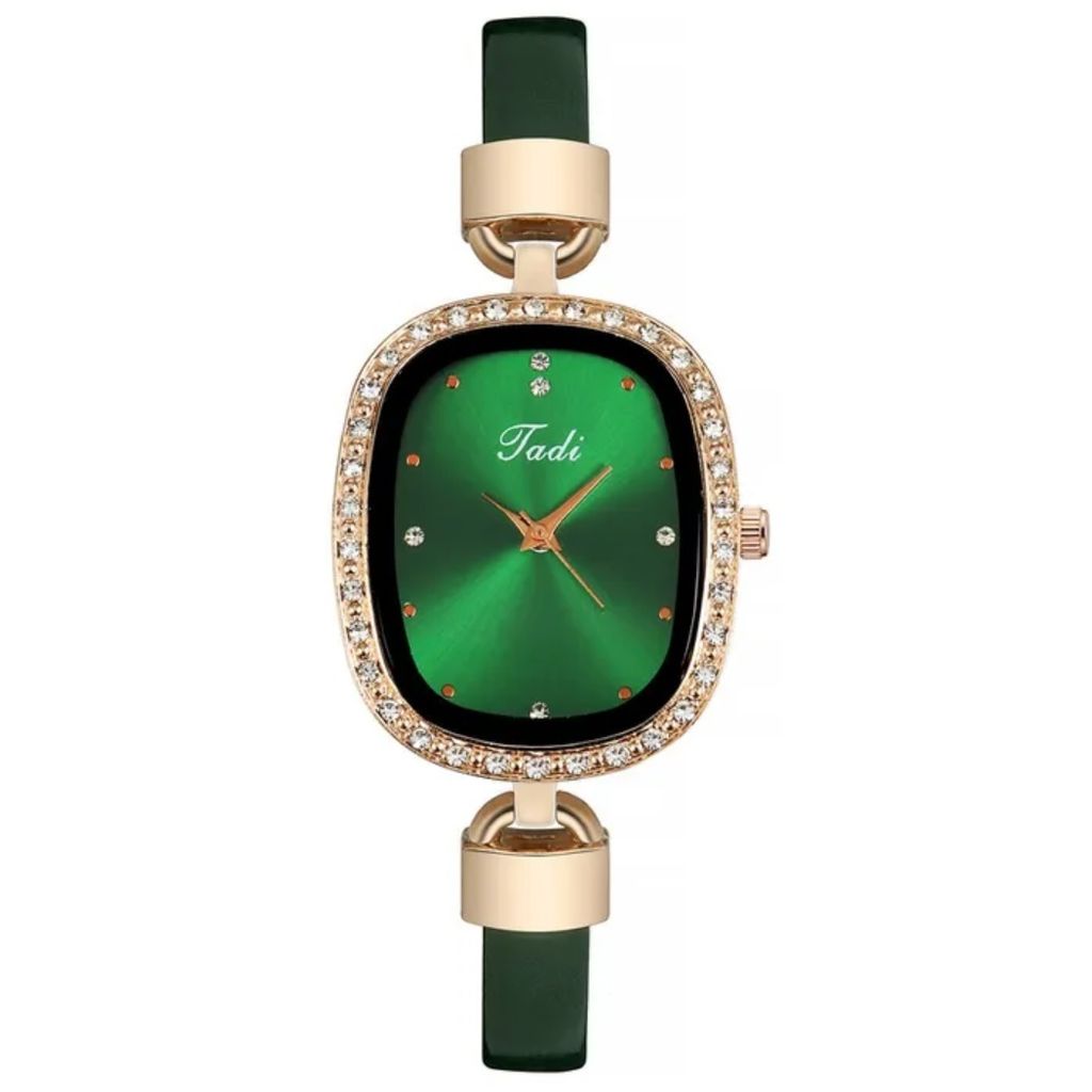 Elegante Damenuhr Jenny in Grün mit Kristallen KP33599